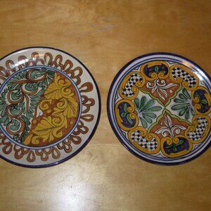 2 Hand Painted Talavera Pottery Vintage Mexico Floral Decorative Wall Plate 10"